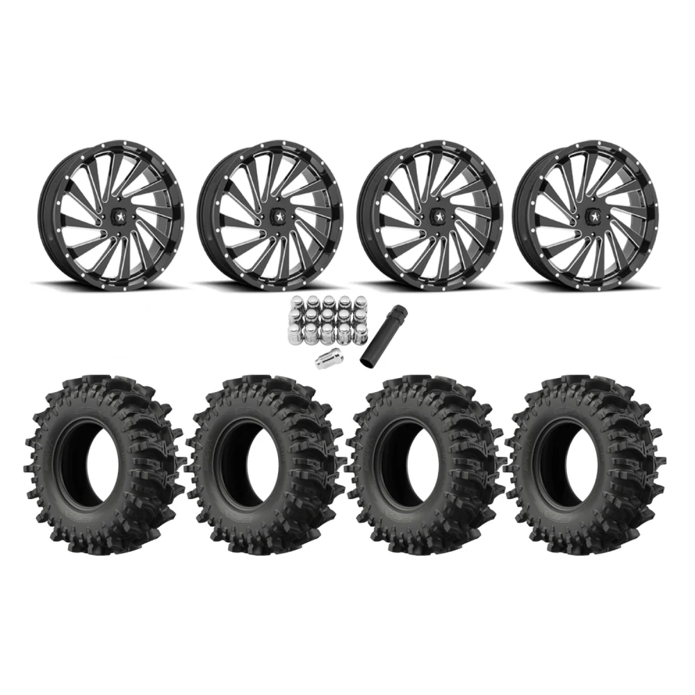 EFX MotoSlayer 37x10.5-24 Tires on MSA M46 Blade Milled Wheels, complete kit