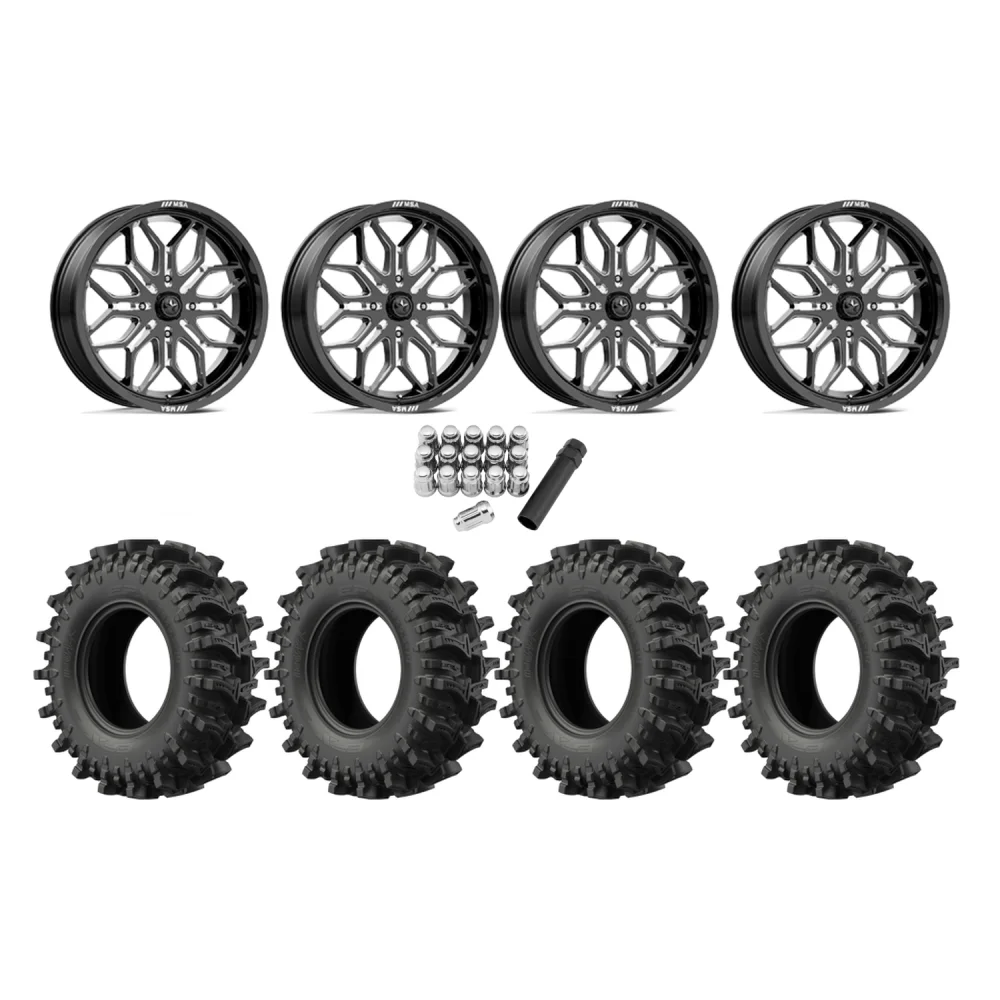 EFX MotoSlayer 35x9.5-24 Tires on MSA M47 Sniper Gloss Black Milled Wheels, complete kit