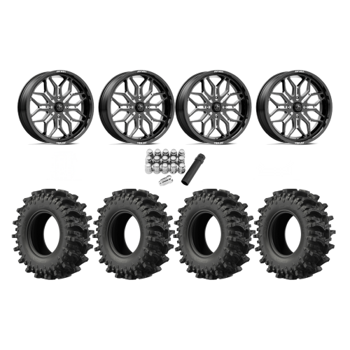 EFX MotoSlayer 40x10.5-24 Tires on MSA M47 Sniper Gloss Black Milled Wheels