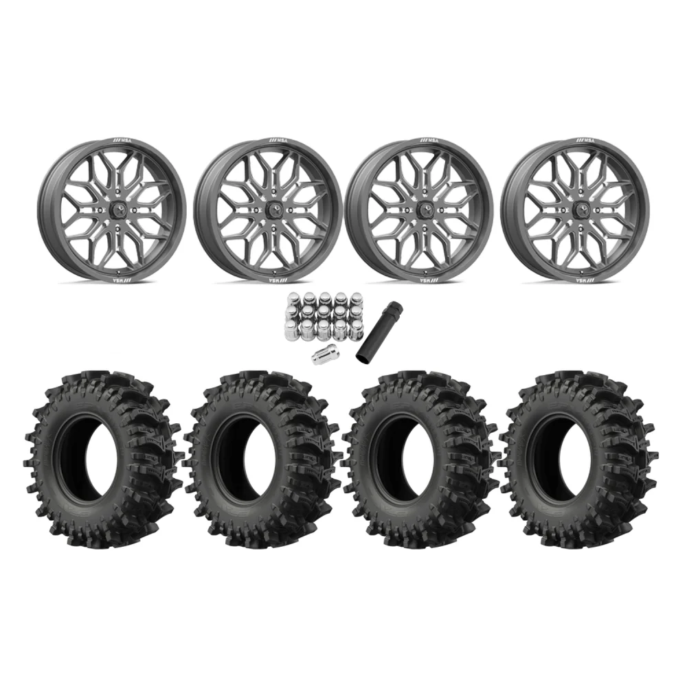 EFX MotoSlayer 35x9.5-24 Tires on MSA M47 Sniper Gunmetal Milled Wheels, complete kit