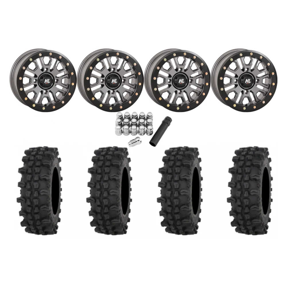 Frontline ACP 30x10-14 Tires on HL23 Gunmetal Grey Beadlock Wheels, complete kit