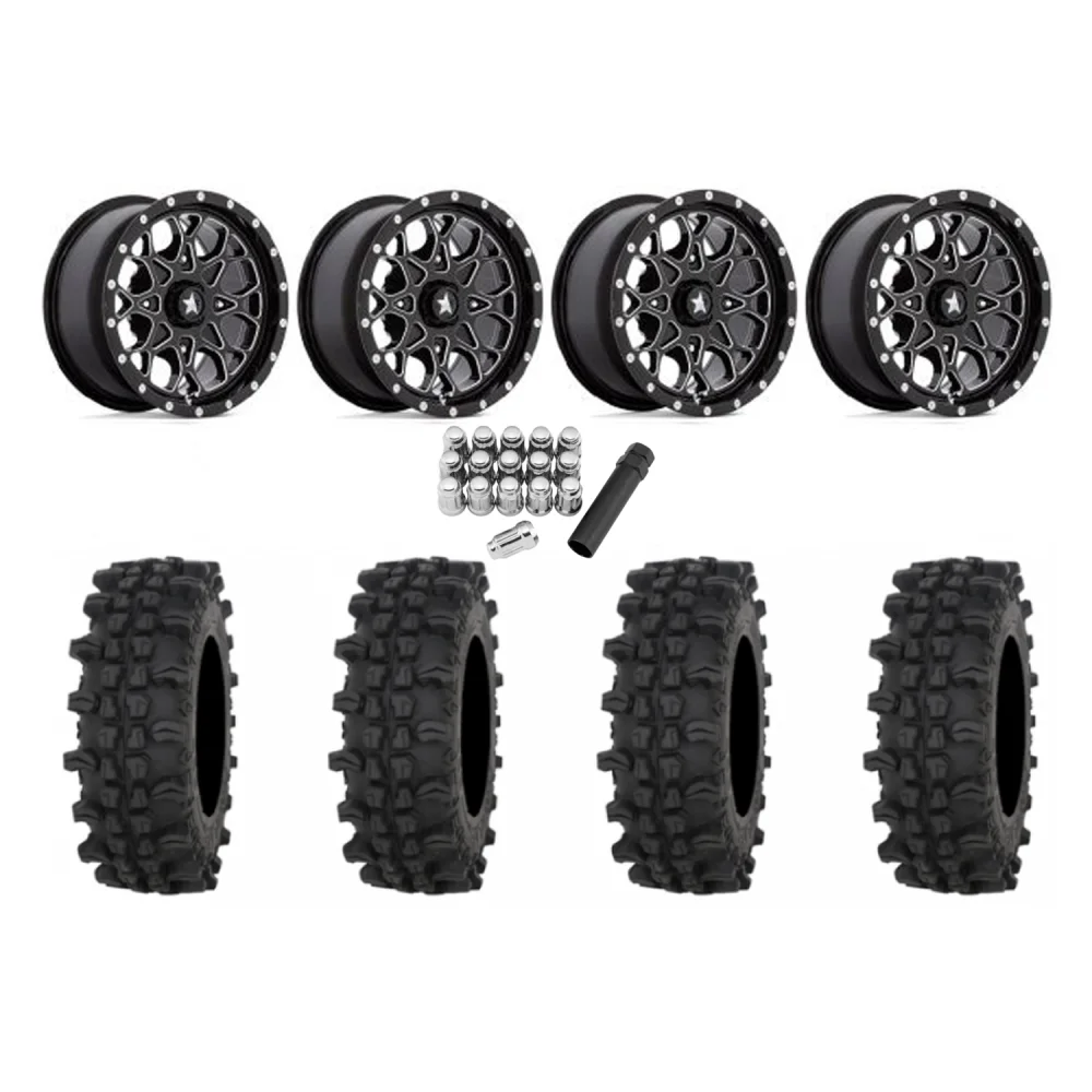 Frontline ACP 28x10-14 Tires on MSA M45 Portal Milled Wheels, complete kit