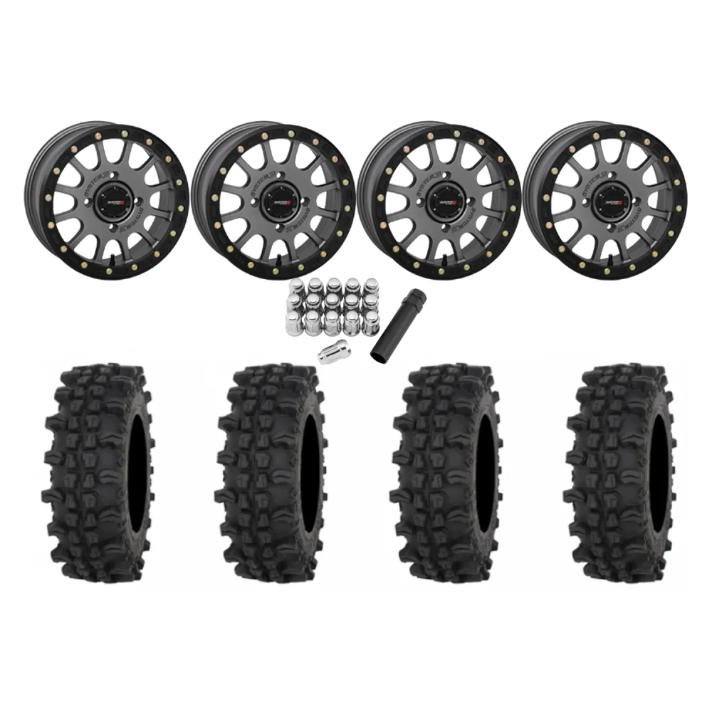 Frontline ACP 32x10-15 Tires on SB-5 Gunmetal Grey Beadlock Wheels, complete kit