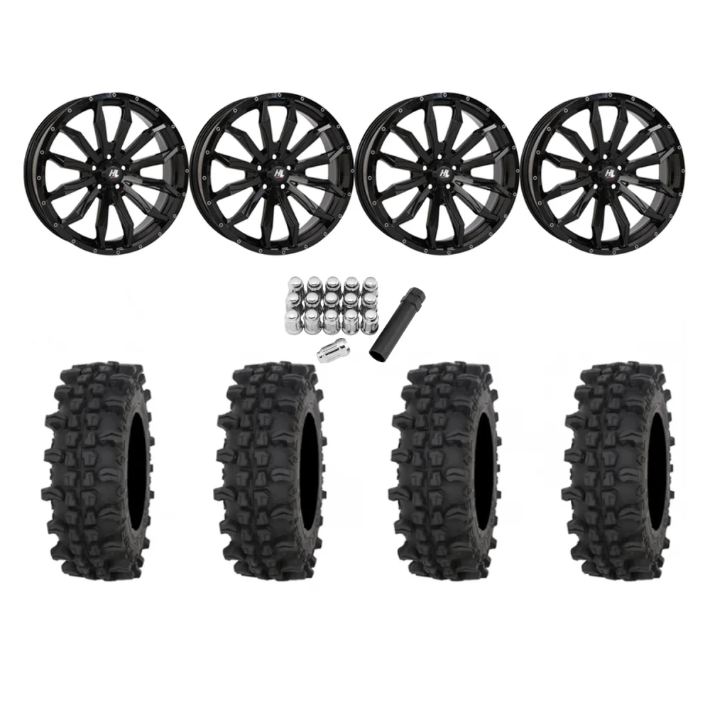 Frontline ACP 37x9.5-22 Tires on HL21 Gloss Black Wheels, complete kit