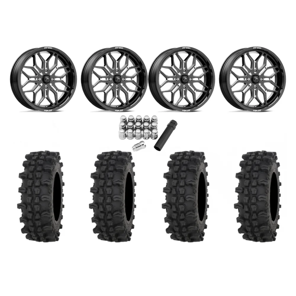Frontline ACP 37x9.5-22 Tires on MSA M47 Sniper Gloss Black Milled Wheels, complete kit