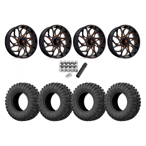 EFX Motoclaw 33x10-18 Tires on Fuel Runner Candy Orange Wheels