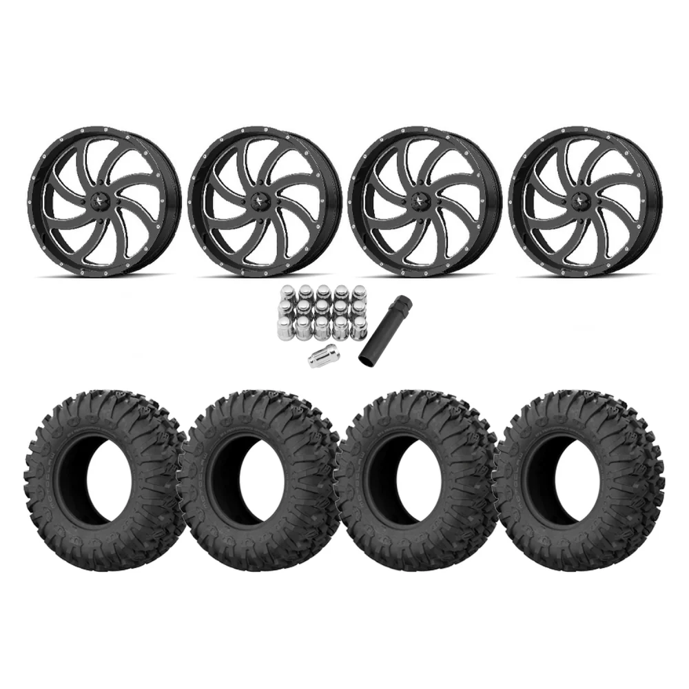 EFX Motoclaw 33x10-18 Tires on MSA M36 Switch Milled Wheels, complete kit