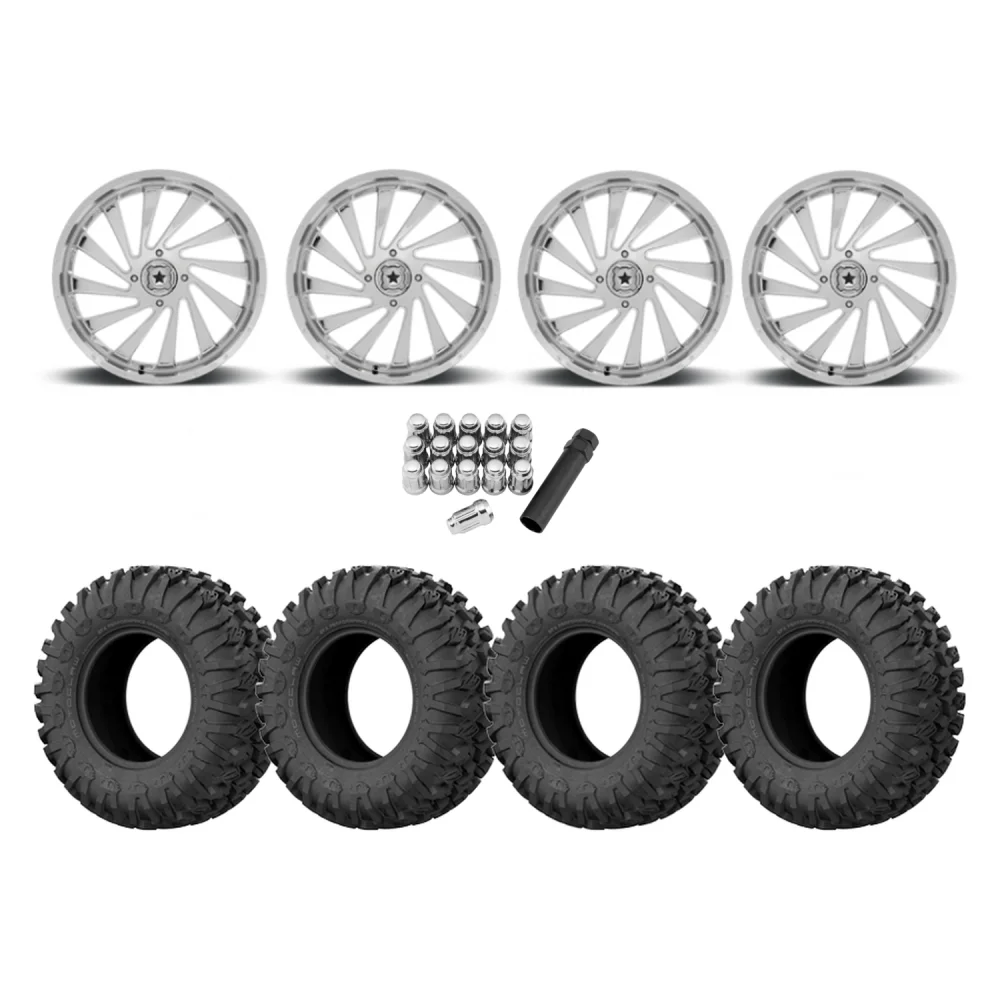 EFX Motoclaw 33x10-18 Tires on MSA M46 Blade Chrome Wheels, complete kit