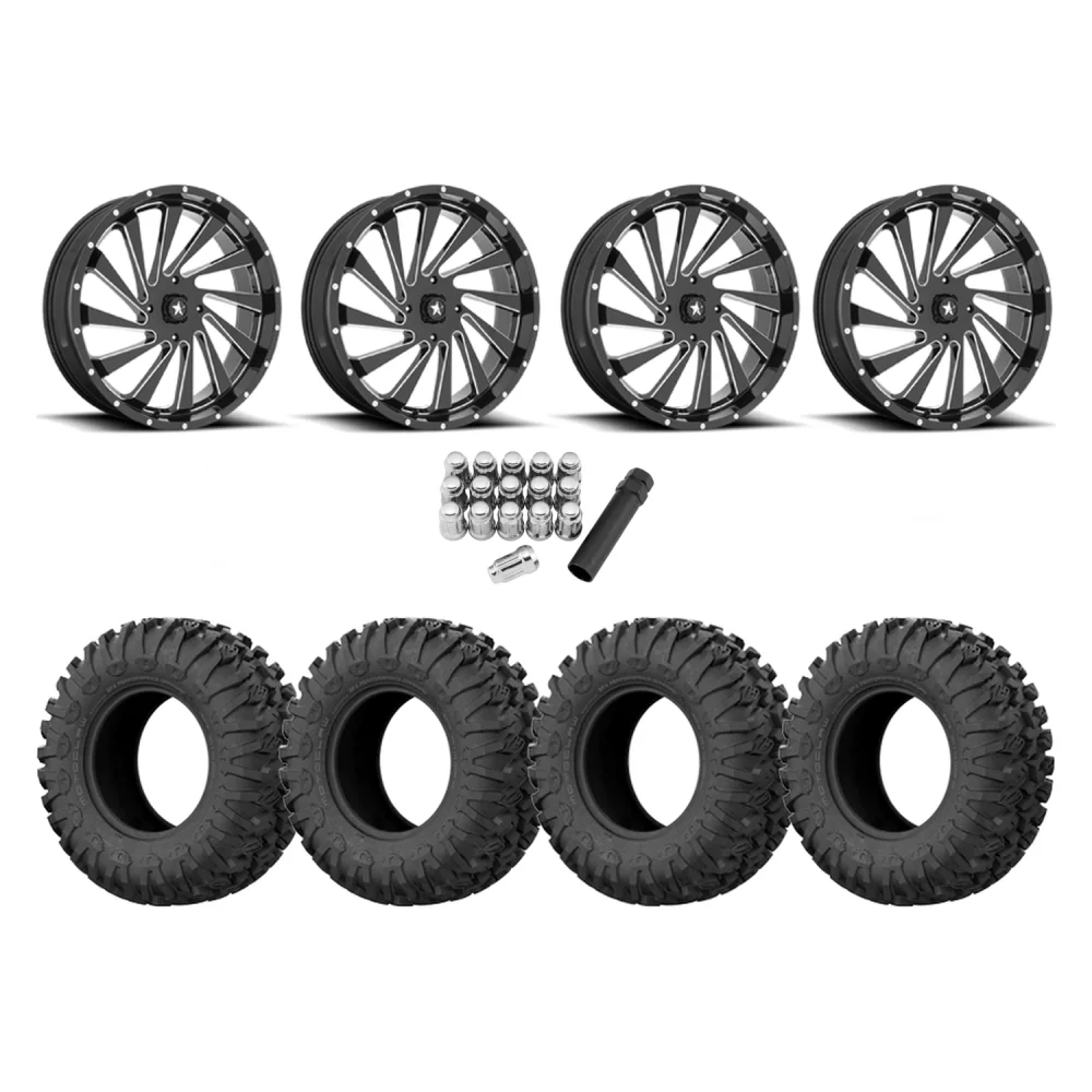 EFX Motoclaw 33x10-20 Tires on MSA M46 Blade Milled Wheels, complete kit