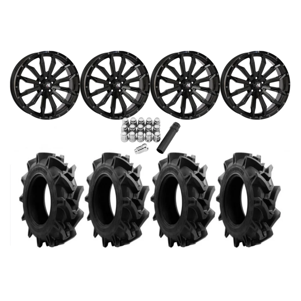 EFX Motohavok 37x9.5-22 Tires on HL21 Gloss Black Wheels, complete kit