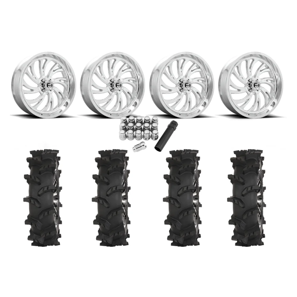 High Lifter Outlaw Max 35x10-20 Tires on Fuel Kompressor Polished Wheels, complete kit