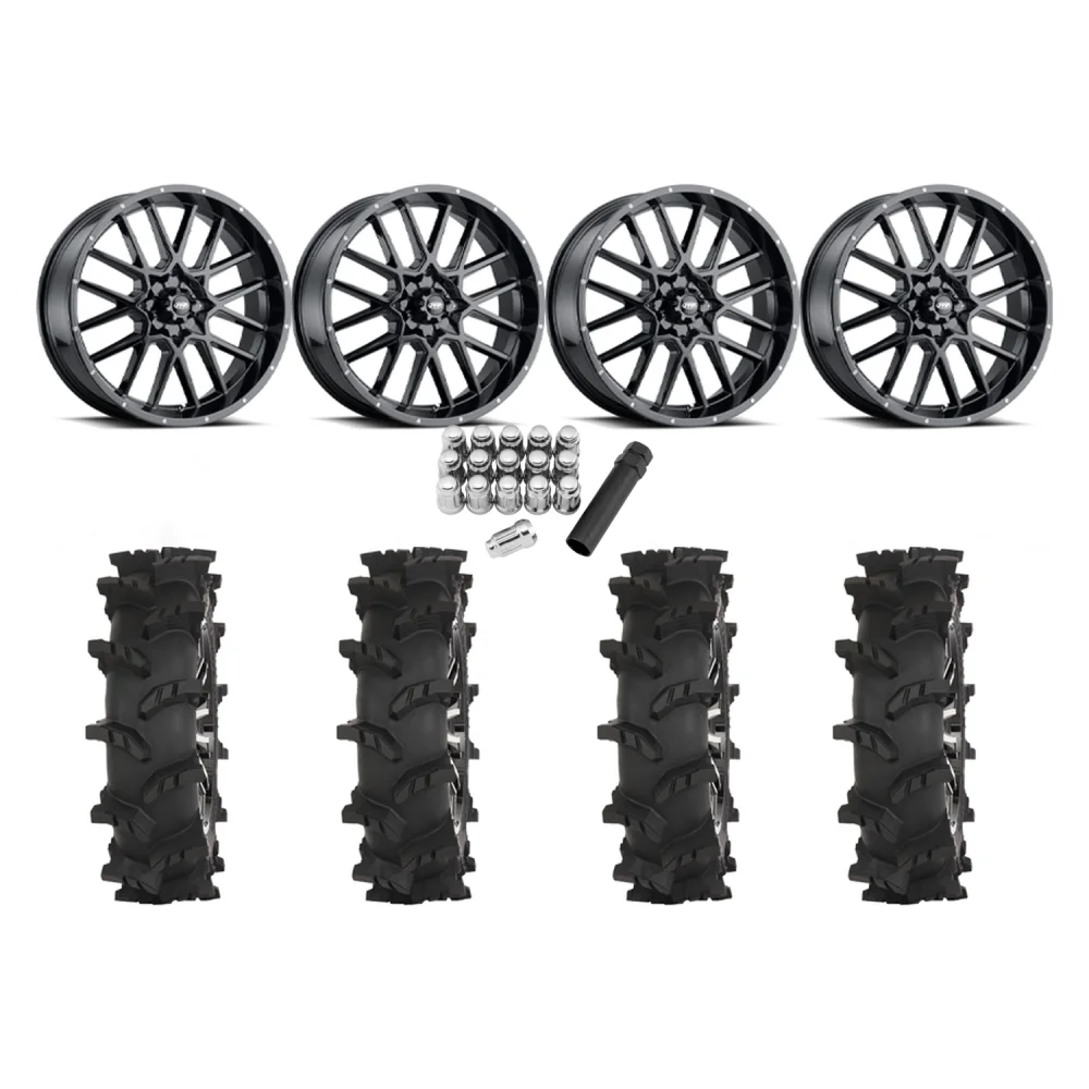 High Lifter Outlaw Max 33x10-20 Tires on ITP Hurricane Gloss Black Wheels, complete kit