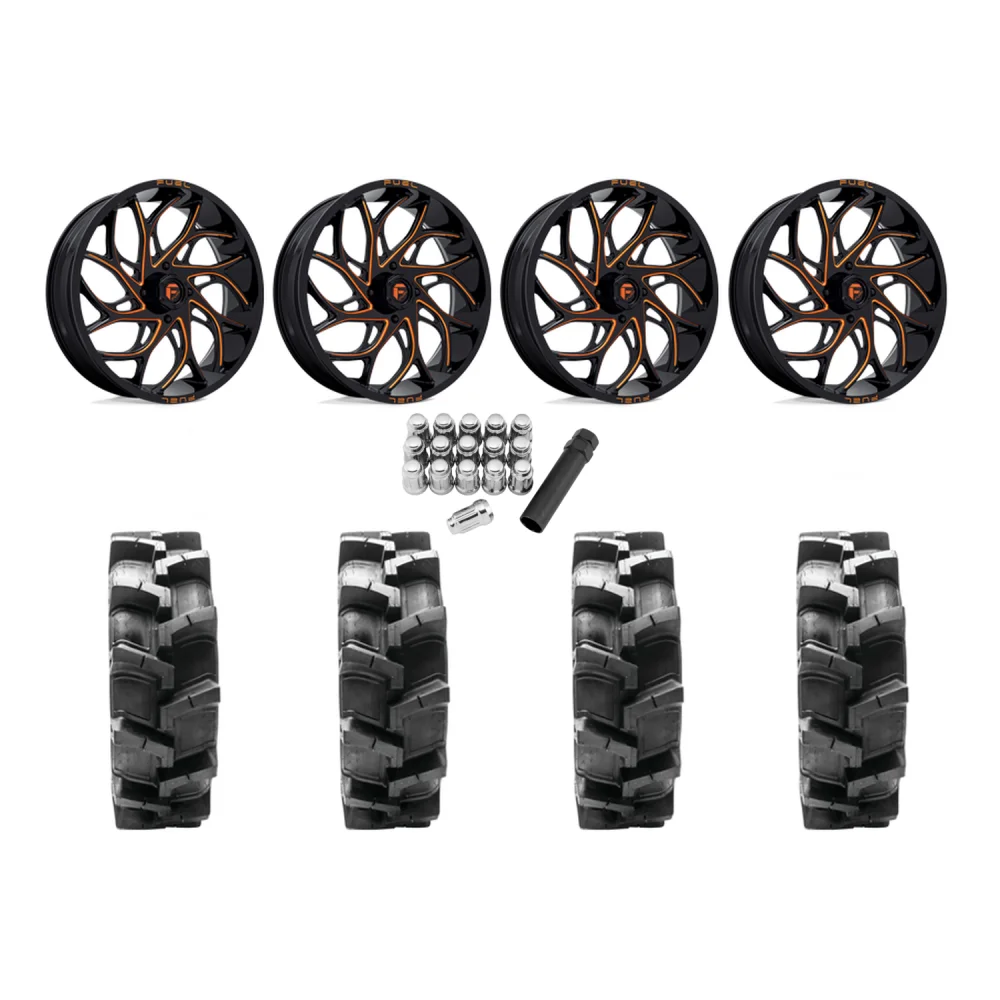 Quadboss QBT680 40x9.5-20 Tires on Fuel Runner Candy Orange Wheels, complete kit