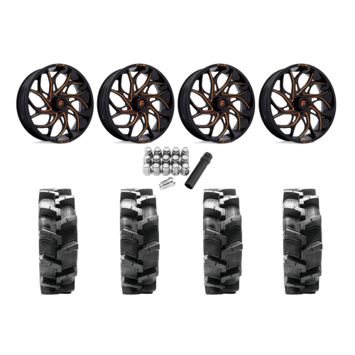 Quadboss QBT680 38x9.5-20 Tires on Fuel Runner Candy Orange Wheels