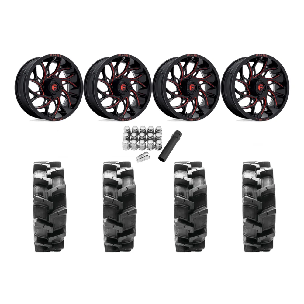 Quadboss QBT680 40x9.5-24 Tires on Fuel Runner Candy Red Wheels, complete kit