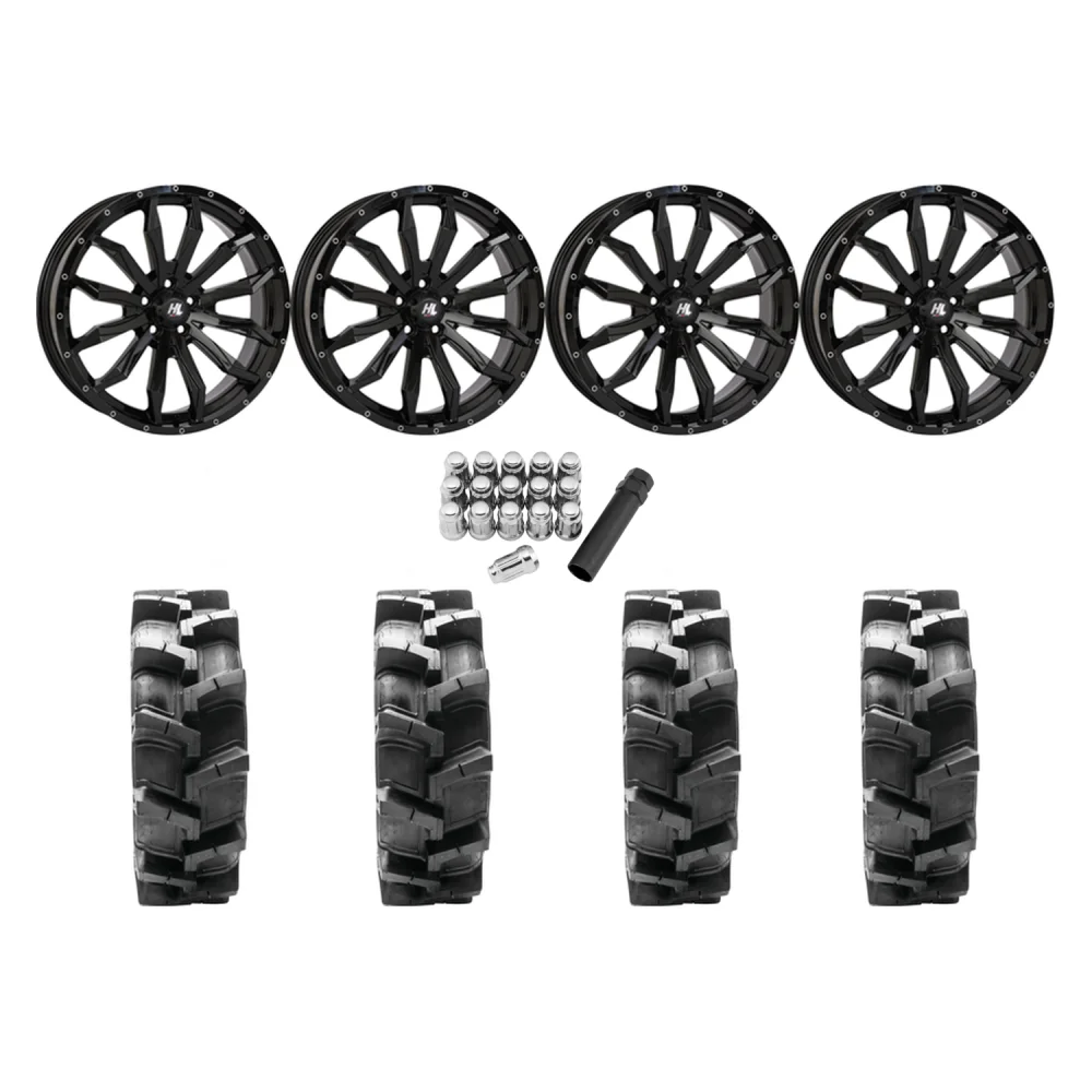 Quadboss QBT680 36x9.5-20 Tires on HL21 Gloss Black Wheels, complete kit