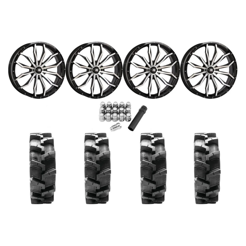 Quadboss QBT680 36x9.5-20 Tires on HL21 Machined Wheels, complete kit