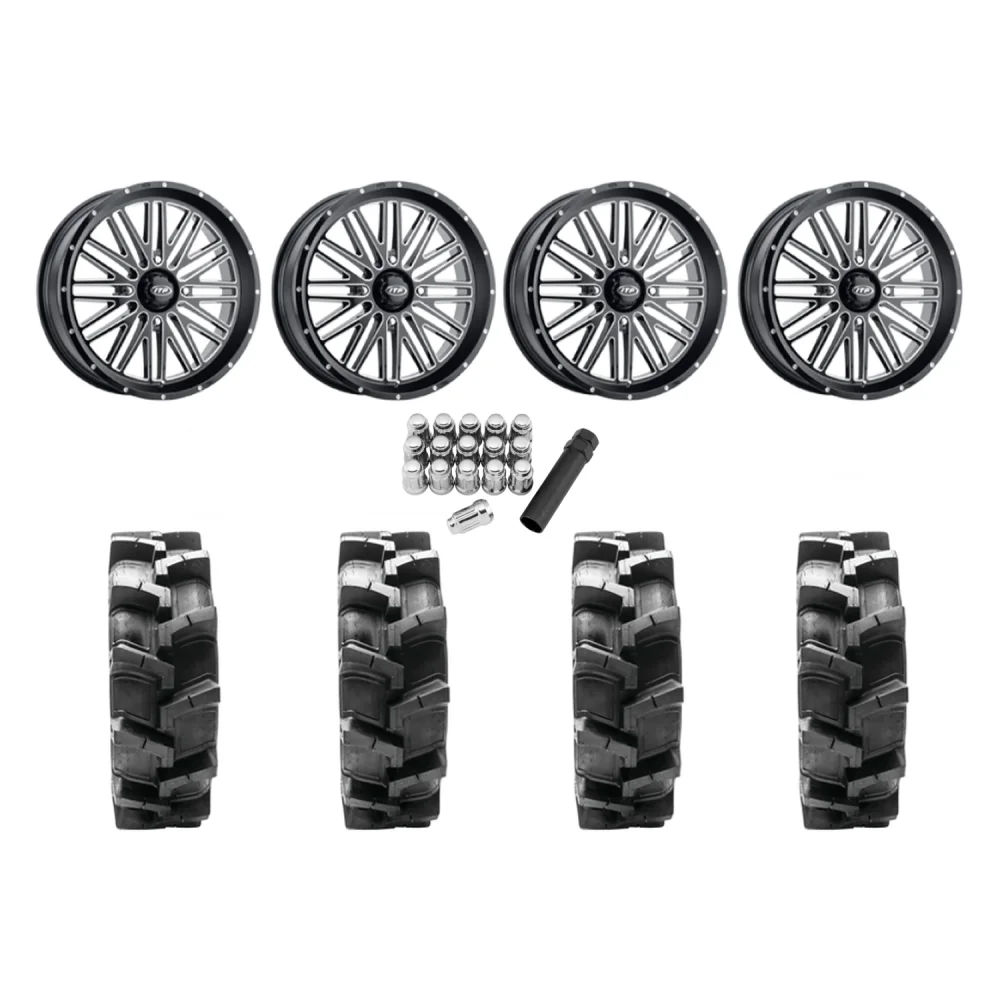Quadboss QBT680 33x9.5-18 Tires on ITP Momentum Gloss Black Milled Wheels, complete kit