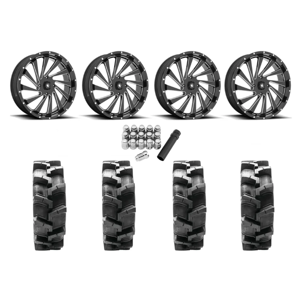 Quadboss QBT680 33x9.5-18 Tires on MSA M46 Blade Milled Wheels, complete kit