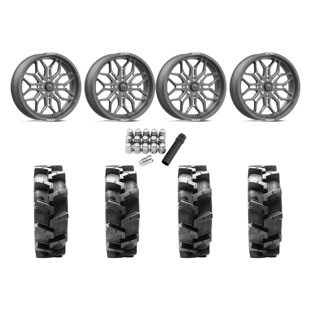 Quadboss QBT680 33x9.5-18 Tires on MSA M47 Sniper Gunmetal Milled Wheels, complete kit