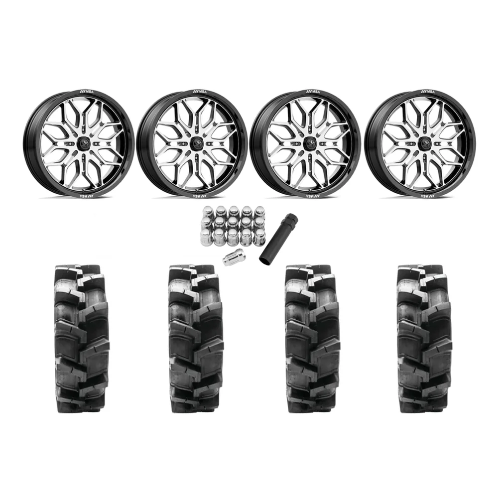 Quadboss QBT680 38x9.5-20 Tires on MSA M47 Sniper Machined Wheels, complete kit