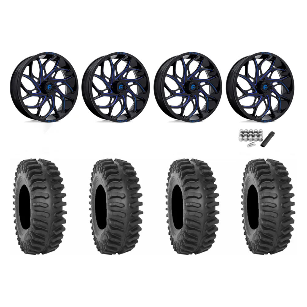 System 3 XT400 33x9.5-20 Tires on Fuel Runner Candy Blue Wheels, complete kit