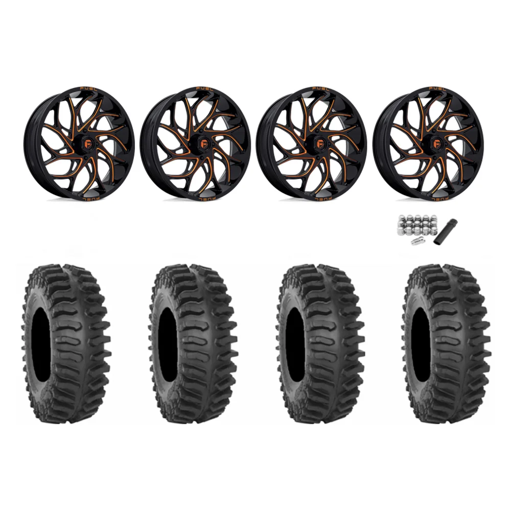 System 3 XT400 35x9.5-20 Tires on Fuel Runner Candy Orange Wheels, complete kit