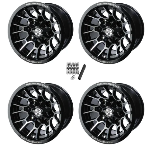 Moose Offroad 24 X Gloss Black 15x7 Wheels/Rims (Full Set)