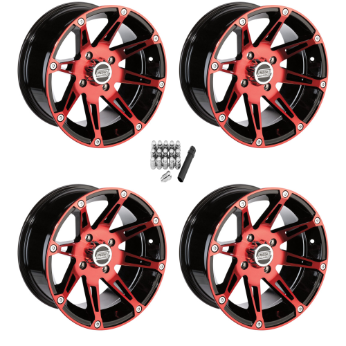 Moose Offroad 387 X Anodized Red/Black 14x7 Wheels/Rims (Full Set)