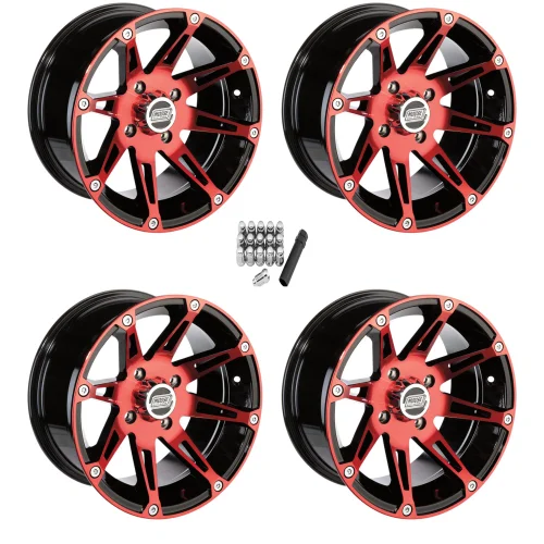 Moose Offroad 387 X Anodized Red/Black 14x7 Wheels/Rims (Full Set)