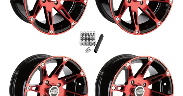 Moose Offroad 387 X Anodized Red/Black 14x7 Wheels/Rims (Full Set)