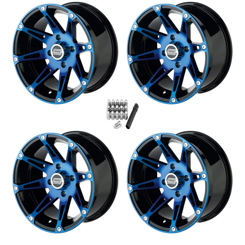 Moose Offroad 387 X Anodized Blue/Black 12x7 Wheels/Rims (Full Set)