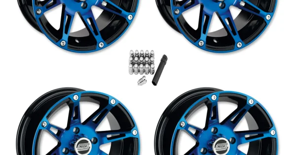 Moose Offroad 387 X Anodized Blue/Black 14x7 Wheels/Rims (Full Set)