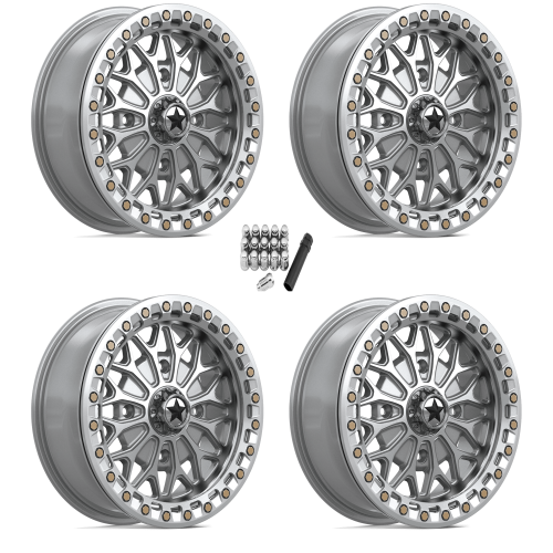 MSA M53 Bolo Gloss Silver 15x7 Beadlock Wheels/Rims (Full Set)