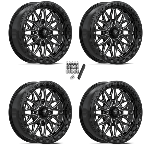 MSA M53 Gloss Black Milled 18x7 Beadlock Wheels Rims (Full Set)