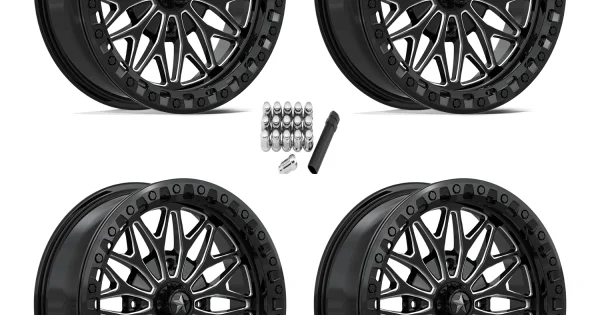 MSA M53 Gloss Black Milled 18x7 Beadlock Wheels/Rims (Full Set)