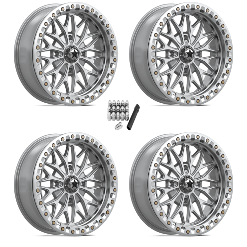 MSA M53 Gloss Silver 18x7 Beadlock Wheels/Rims (Full Set)