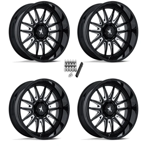 MSA M55 Commander Gloss Black Milled 24x10 Wheels/Rims (Full Set)