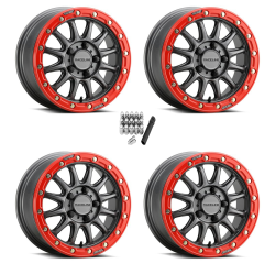 Raceline A14 Alpha Gunmetal with Red Ring 15x7 Beadlock Wheels/Rims (Full Set)