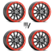 Raceline A14 Alpha Gunmetal with Red Ring 15x7 Beadlock Wheels/Rims (Full Set)