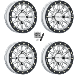 Raceline A14 Alpha Hyper Silver with Black Ring 15x7 Beadlock Wheels/Rims (Full Set)