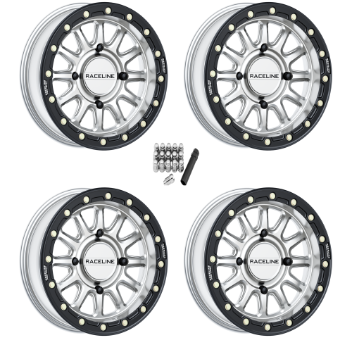 Raceline A14 Alpha Hyper Silver with Black Ring 15x7 Beadlock Wheels/Rims (Full Set)