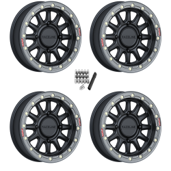 Raceline A14 Alpha Satin Black with Gunmetal Ring 15x7 Beadlock Wheels/Rims (Full Set)