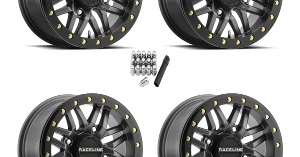 Raceline A91 Ryno Gunmetal with Black Ring 15x7 Beadlock Wheels/Rims ...