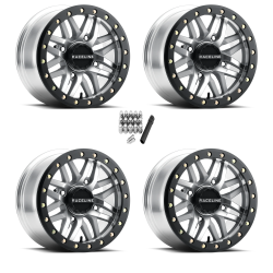 Raceline A91 Ryno Machined with Black Ring 14x7 Beadlock Wheels/Rims (Full Set)