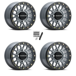 Raceline A93 Podium Stealth Grey with Black Ring 15x7 Beadlock Wheels/Rims (Full Set)