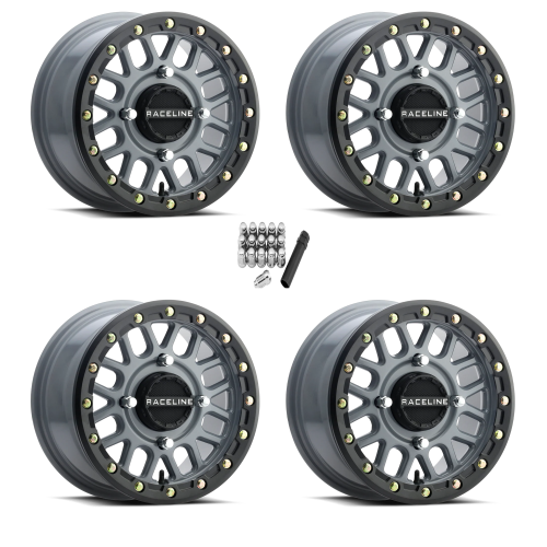 Raceline A93 Podium Stealth Grey with Black Ring 15x7 Beadlock Wheels/Rims (Full Set)