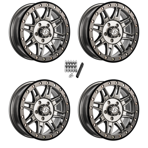 Sedona Clutch Gunmetal with Black Ring 14x7 Beadlock Wheels/Rims (Full Set)