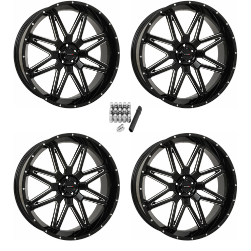 System 3 Offroad ST-7 Gloss Black Milled 24x9 Wheels/Rims (Full Set)