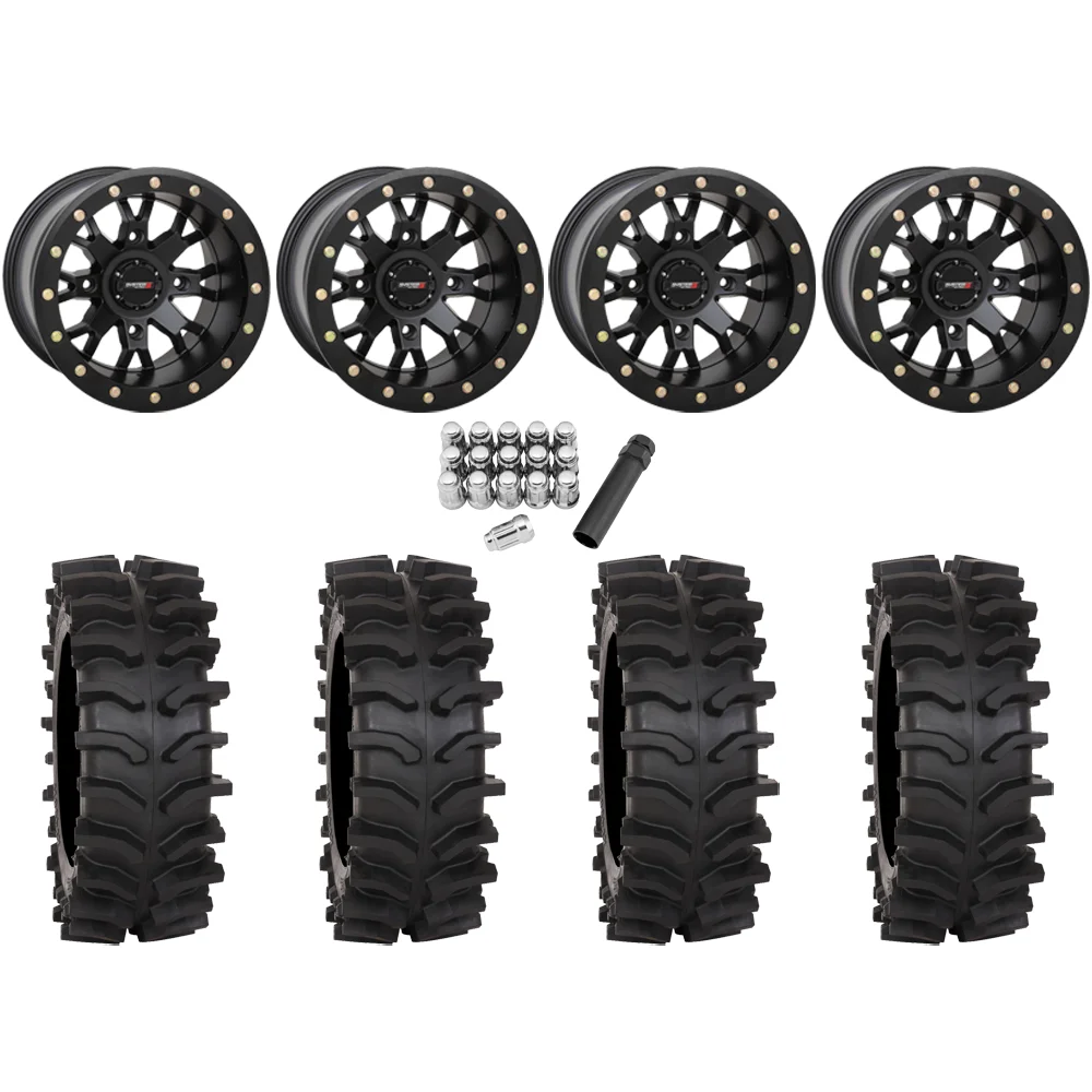 System 3 XT400W 35x12-15 Tires on SB-4 Matte Black (15x10) Beadlock Wheels, complete kit